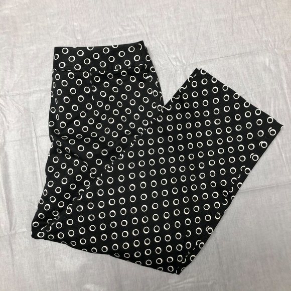 Rafaella Crop Pants Womens 8P Black White Circles Pull-On Stretch Capri - Picture 1 of 6